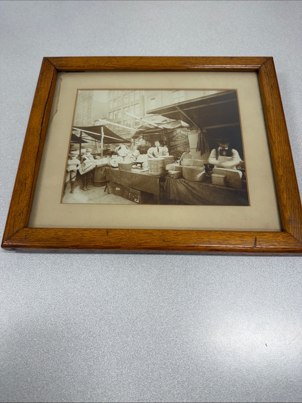 Wooden Framed Vintage Market Photo Wall Art - Brown